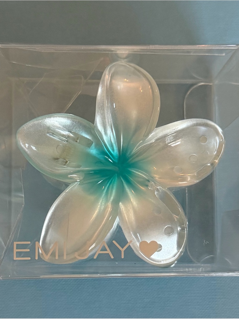 Emijay Clear Acrylic Flower Hair Clip with Teal Center